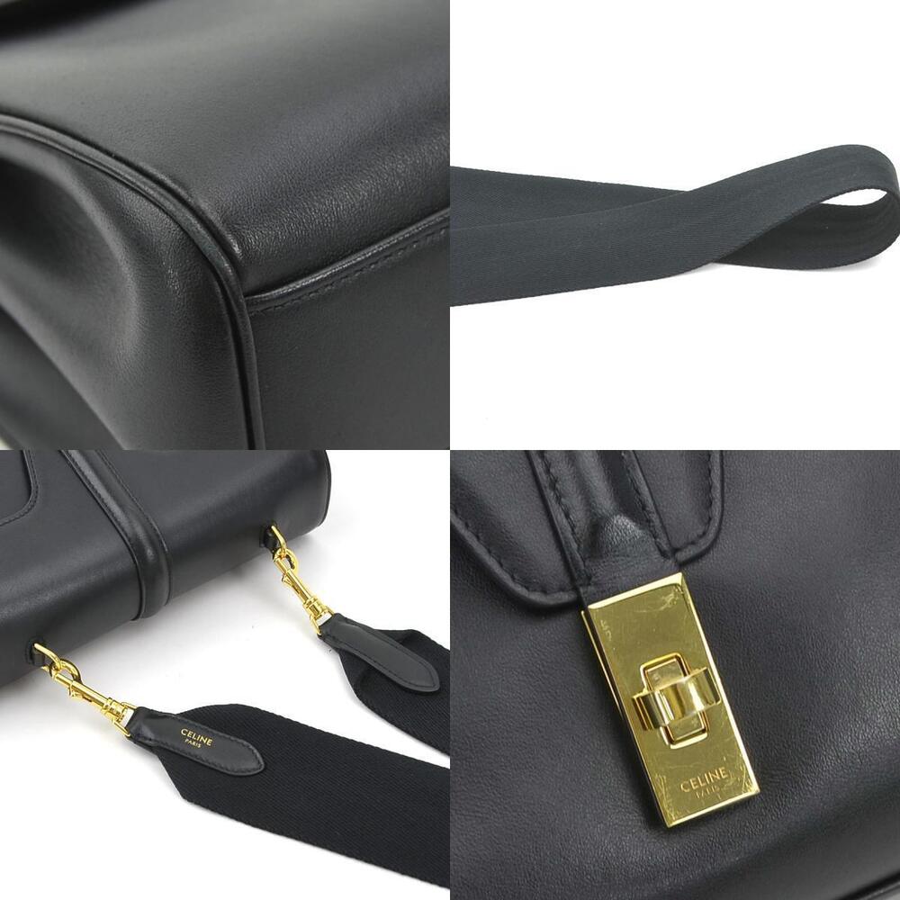 Celine Teen Soft Shoulder Bag Leather Canvas Black Gold - Picture 4 of 4